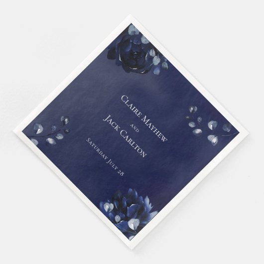 Navy Peony Assembly 8" Square Dinner Napkins Serviette (Ecke)