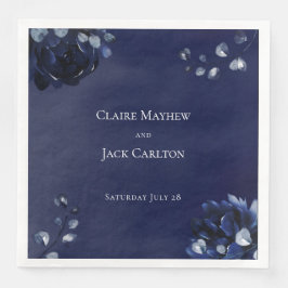Navy Peony Assembly 8" Square Dinner Napkins Serviette