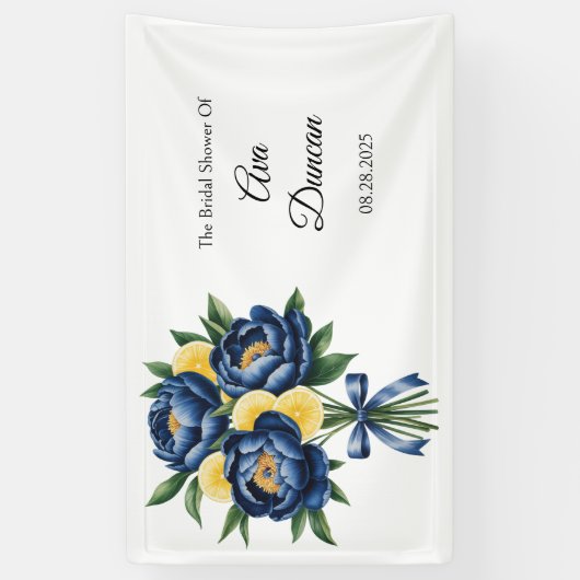 Navy Peony Citrus Floral Brautparty Banner (Vertikal)