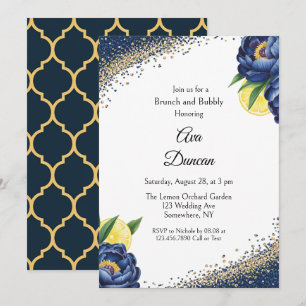 Navy Peony Citrus Painted Blumenbrunch & Bubbly Einladung