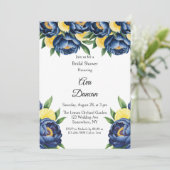 Navy Peony Citrus Painted Floral Brautparty Einladung (Stehend Vorderseite)