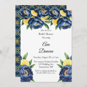 Navy Peony Citrus Painted Floral Brautparty Einladung (Vorne/Hinten)