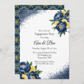 Navy Peony Citrus Painted Floral Engagement Party Einladung (Vorne/Hinten)