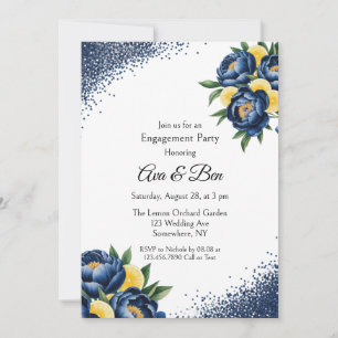 Navy Peony Citrus Painted Floral Engagement Party Einladung