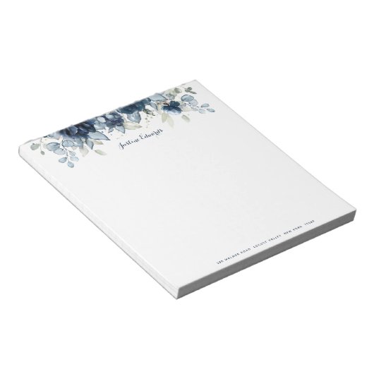 Navy Peony Dusty Blue Eucalyptus Notizblock (angewinkelt)