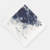 Navy Peony Eucalyptus Gold Spritzer Floral Shadow Serviette (Ecke)