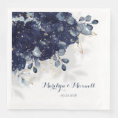 Navy Peony Eucalyptus Gold Spritzer Floral Shadow Serviette (Vorderseite)