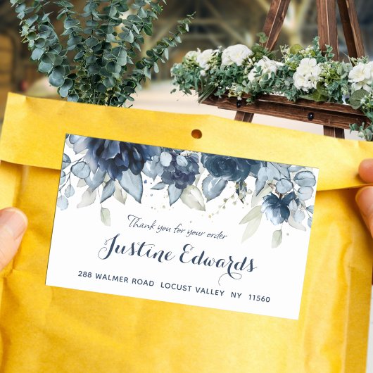 Navy Peony Silver Dusty Blue Eucalyptus Rechteckiger Aufkleber