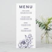 Navy Peony Simple Menu Card Menükarte (Stehend Vorderseite)
