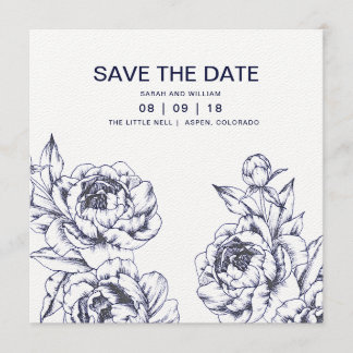 Navy Peony Simple Save the Date