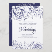 Navy Peony Simple Wedding Invitation Einladung (Vorne/Hinten)
