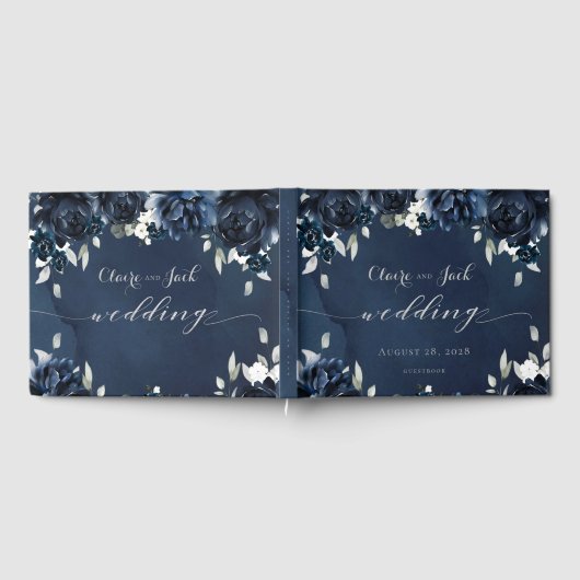 Navy Peony Wedding Gästebuch (Voll)