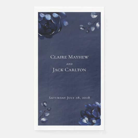 Navy Peony Wedding Long 3 Ply Dinner Napkins Serviette (Vorderseite)