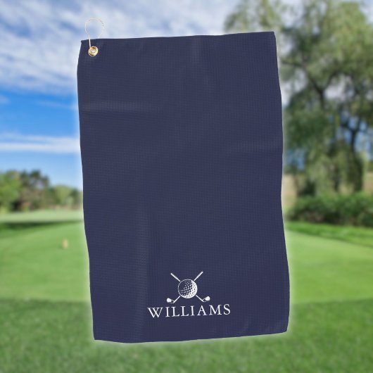 Navy Personalisiert Name Golf Ball und Clubs Golfhandtuch