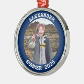 Navy Personalisiert Round Family Foto Ornament Aus Metall (Links)