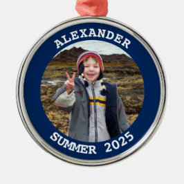 Navy Personalisiert Round Family Foto Ornament Aus Metall