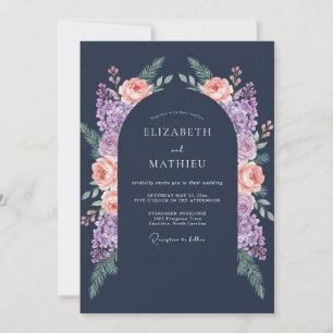 Navy Pfirsich Blumen Hochzeit um Mitternacht Einladung