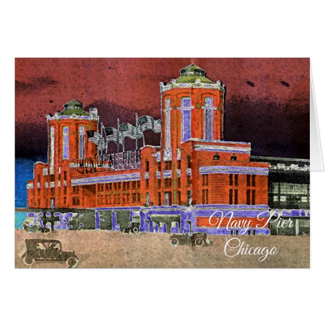 Navy Pier Chicago 1920's Watercolor Art Windy City (Vorderseite (Horizontal))