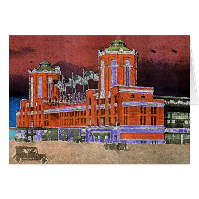 Navy Pier Chicago 1920's Watercolor Art Windy City (Vorderseite (Horizontal))