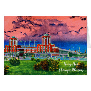 Navy Pier Chicago 1920's Watercolor Art Windy City