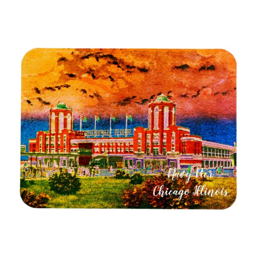 Navy Pier Chicago 1920's Watercolor Art Windy City Magnet (Horizontal)