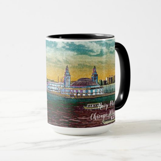 Navy Pier Chicago 1920's Watercolor Art Windy City Tasse (VorderseiteRechts)