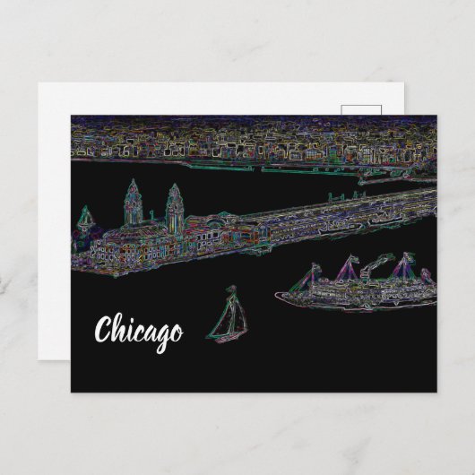Navy Pier From Lake Chicago 1920's NEON Art Postkarte (Vorne/Hinten)