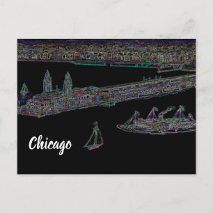 Navy Pier From Lake Chicago 1920's NEON Art Postkarte