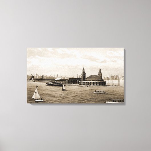 Navy Pier From Lake  Chicago 1920's Watercolor Art Leinwanddruck (Vorderseite)