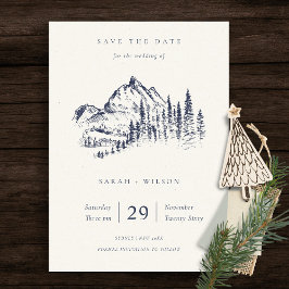 Navy Pine Mountain Sketch Save the Date Karte