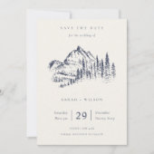 Navy Pine Mountain Sketch Save the Date Karte (Vorderseite)