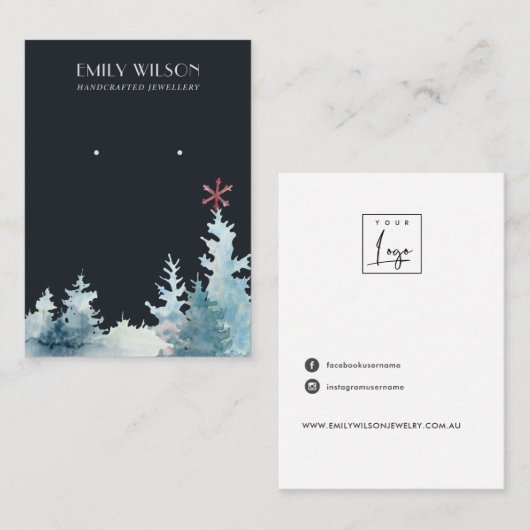 NAVY PINE TREE WINTERWALD STUD EARRING DISPLAY VISITENKARTE (Vorne/Hinten)