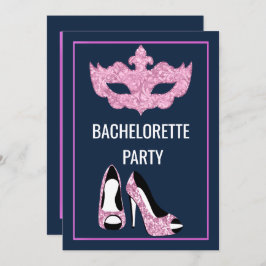 NAVY PINK BACHELORETTE HEELSES MASQUERADE PARTY EINLADUNG