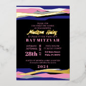 Navy Pink Bar Bat Mitzvah Einladung Gold Foil (Vorderseite)