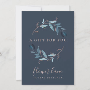 NAVY PINK BLUE FAUNA WREATH GIFT CERTIFICATE CARD FEIERTAGSKARTE