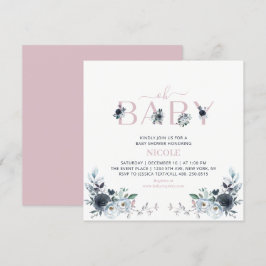 Navy & Pink Boho Floral Girl Baby Showplatz Einladung