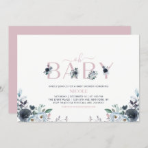 Navy & Pink Boho Floral Girl Babydusche