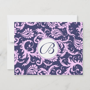 Navy & Pink Damast Wirbel Hochzeitsantwort RSVP Karte