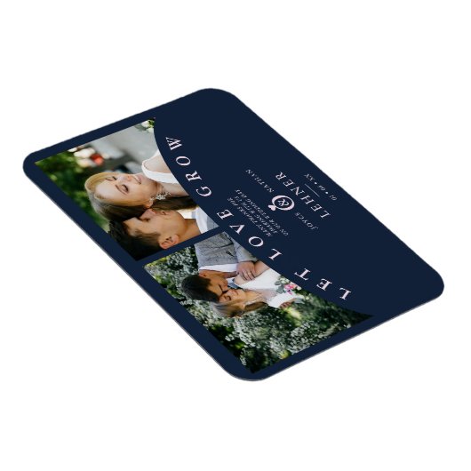Navy Pink Elegant 2 Fotos gelassen Liebe Grow Wedd Magnet (Rechte Seite)