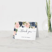 Navy Pink Floral Baby Dusche Danke Karte (Vorderseite)