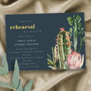NAVY PINK FLORAL CACTI FOLIAGE PROBE DINNER EINLADUNG