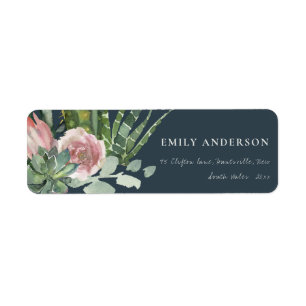 NAVY PINK FLORAL CACTI FOLIAGE WATERCOLOR ADRESSE