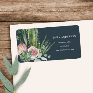 NAVY PINK FLORAL CACTI FOLIAGE WATERCOLOR ADRESSE ADRESSAUFKLEBER