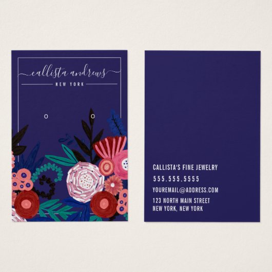 Navy Pink Floral Curring Earring Display Card (Vorne & Hinten)