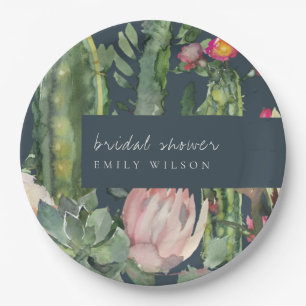 NAVY PINK FLORAL DESERT CACTI FAUNA BRAUTPARTY PAPPTELLER