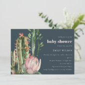 NAVY PINK FLORAL DESERT CACTI FOLIAGE BABY SHOWER EINLADUNG (Stehend Vorderseite)