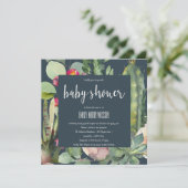 NAVY PINK FLORAL DESERT CACTI FOLIAGE BABY SHOWER EINLADUNG (Stehend Vorderseite)