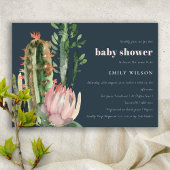 NAVY PINK FLORAL DESERT CACTI FOLIAGE BABY SHOWER EINLADUNG