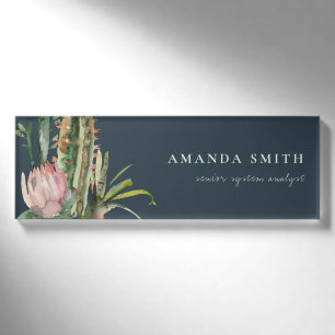 NAVY PINK FLORAL DESERT CACTI FOLIAGE WATERCOLOR NAMENSCHILD
