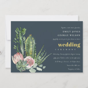 NAVY PINK FLORAL DESERT CACTI FOLIAGE WEDD EINLADUNG